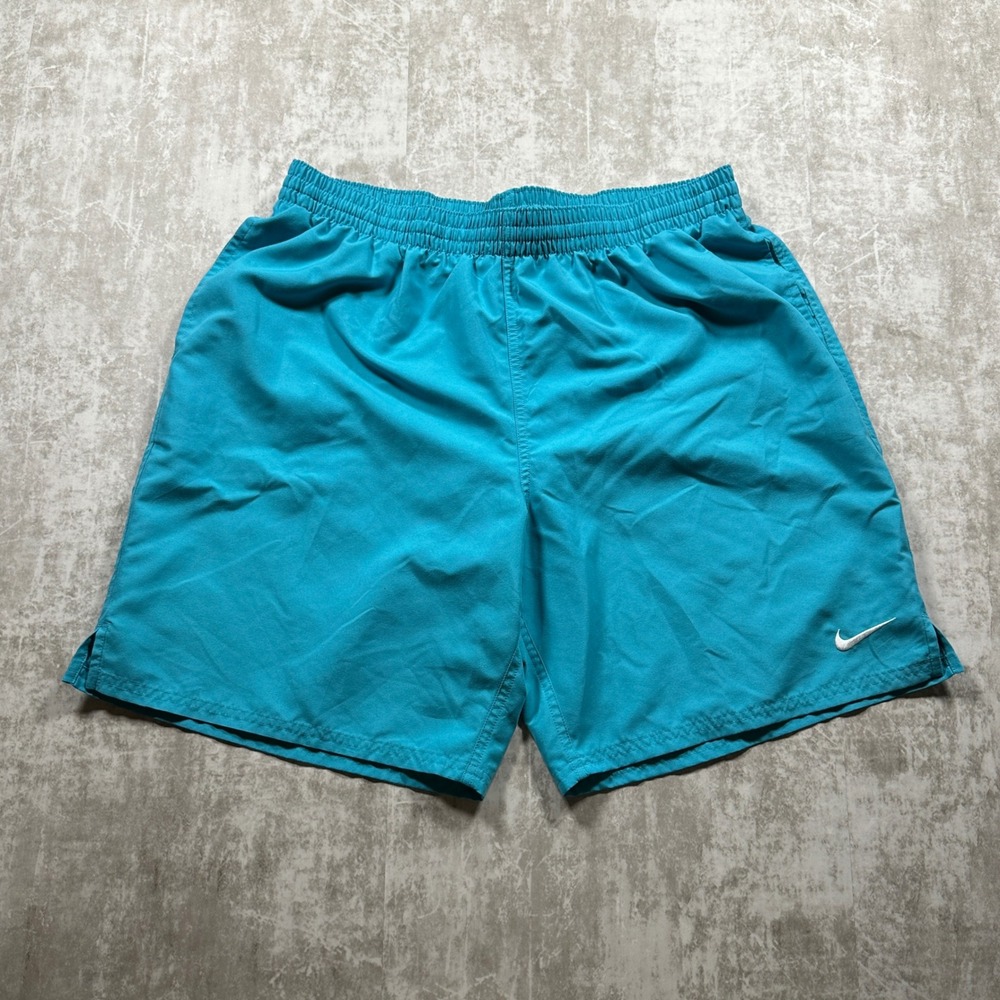 Nike Athletic Shorts Men XXL Blue Teal Embroidered Swoosh Mesh Lined Activewear